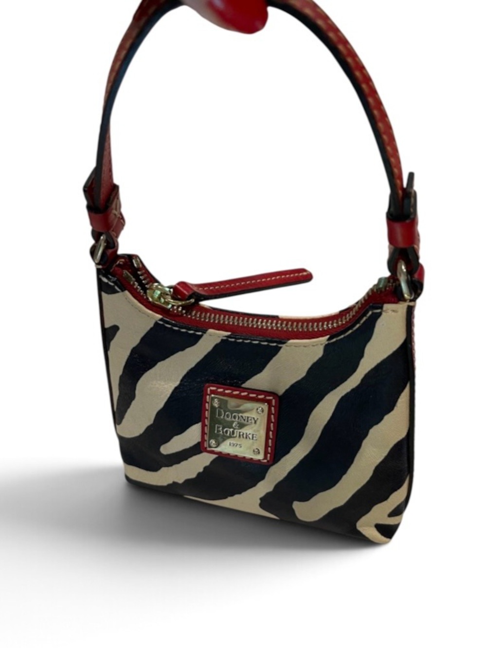 Vintage Dooney & Bourke Black and Cream Zebra Mini Bag with Red Trim - Picture 5 of 9